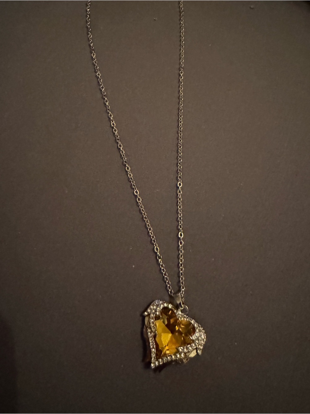 Elegant Heart Pendant Necklace with Golden Yellow Crystal